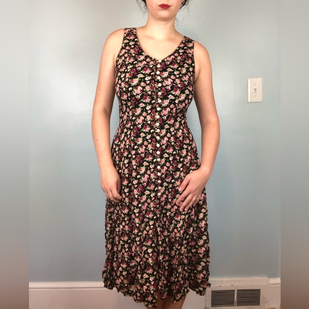 🌼Vintage 90s Rayon Button Down Floral Dress🌼